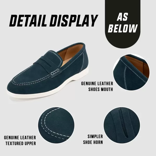 Meijiana Mens Genuine Leather Loafers SlipOn Moccasins Suede Dress Shoes Lightweight and Breathable with Rubber Sole Stylish Mens LoafersDarkblue