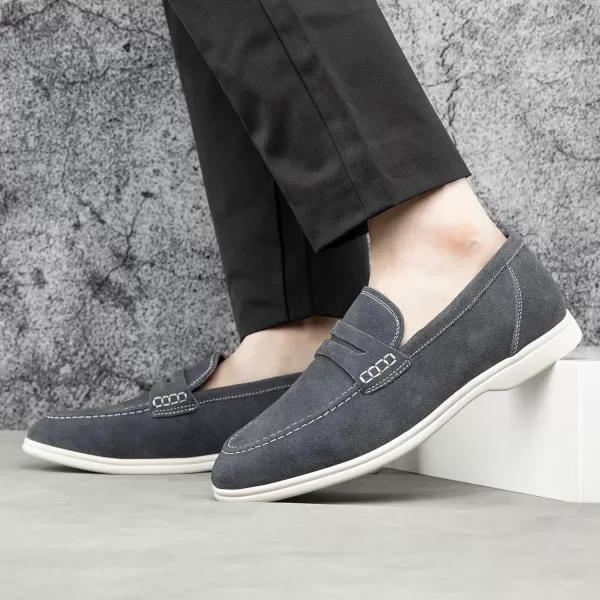 Meijiana Mens Genuine Leather Loafers SlipOn Moccasins Suede Dress Shoes Lightweight and Breathable with Rubber Sole Stylish Mens LoafersGrey