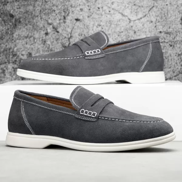 Meijiana Mens Genuine Leather Loafers SlipOn Moccasins Suede Dress Shoes Lightweight and Breathable with Rubber Sole Stylish Mens LoafersGrey