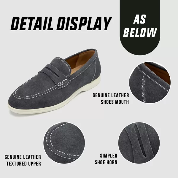 Meijiana Mens Genuine Leather Loafers SlipOn Moccasins Suede Dress Shoes Lightweight and Breathable with Rubber Sole Stylish Mens LoafersGrey
