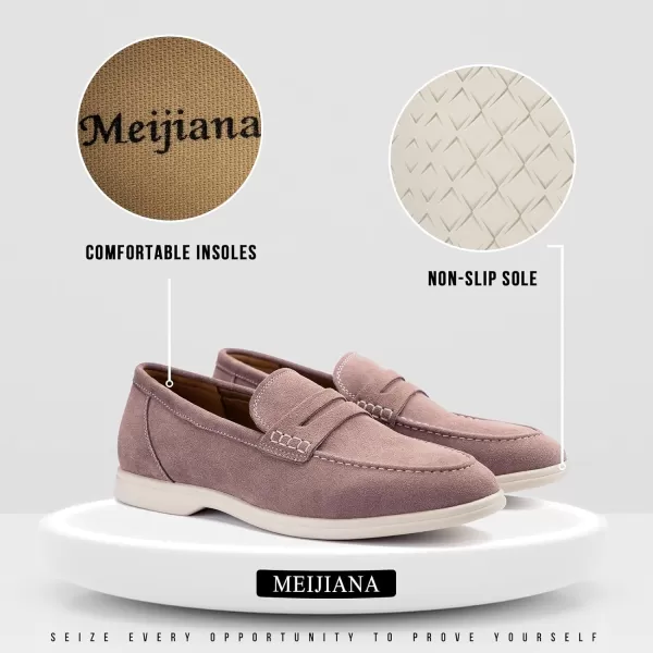 Meijiana Mens Genuine Leather Loafers SlipOn Moccasins Suede Dress Shoes Lightweight and Breathable with Rubber Sole Stylish Mens LoafersPink