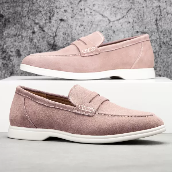 Meijiana Mens Genuine Leather Loafers SlipOn Moccasins Suede Dress Shoes Lightweight and Breathable with Rubber Sole Stylish Mens LoafersPink