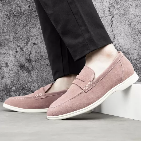 Meijiana Mens Genuine Leather Loafers SlipOn Moccasins Suede Dress Shoes Lightweight and Breathable with Rubber Sole Stylish Mens LoafersPink