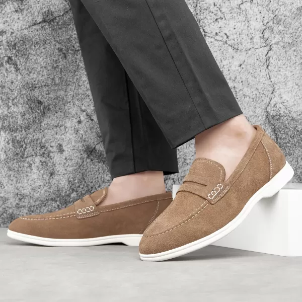 Meijiana Mens Genuine Leather Loafers SlipOn Moccasins Suede Dress Shoes Lightweight and Breathable with Rubber Sole Stylish Mens LoafersTan
