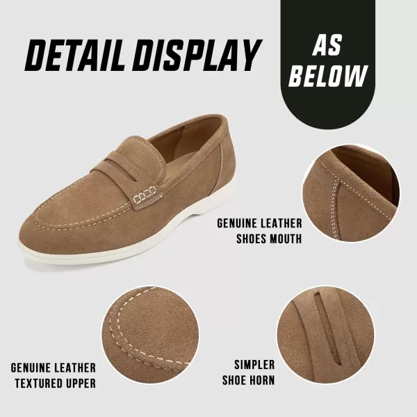 Meijiana Mens Genuine Leather Loafers SlipOn Moccasins Suede Dress Shoes Lightweight and Breathable with Rubber Sole Stylish Mens LoafersTan