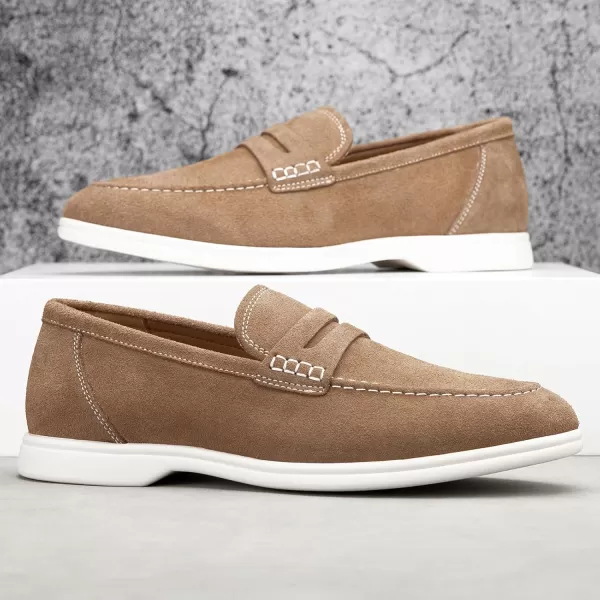 Meijiana Mens Genuine Leather Loafers SlipOn Moccasins Suede Dress Shoes Lightweight and Breathable with Rubber Sole Stylish Mens LoafersTan