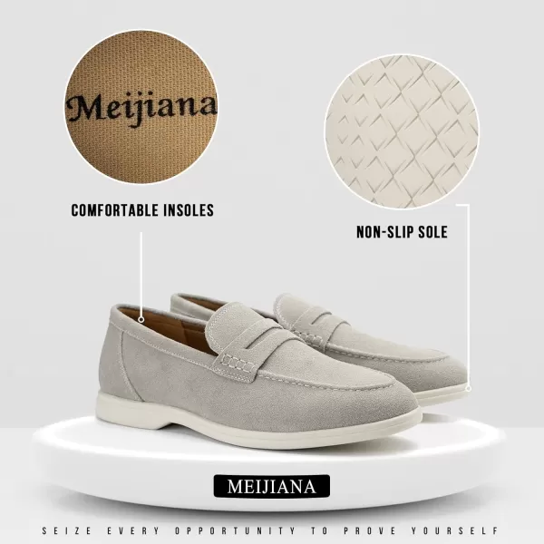Meijiana Mens Genuine Leather Loafers SlipOn Moccasins Suede Dress Shoes Lightweight and Breathable with Rubber Sole Stylish Mens LoafersWhite