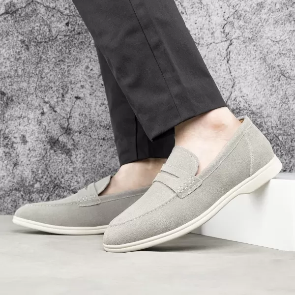 Meijiana Mens Genuine Leather Loafers SlipOn Moccasins Suede Dress Shoes Lightweight and Breathable with Rubber Sole Stylish Mens LoafersWhite