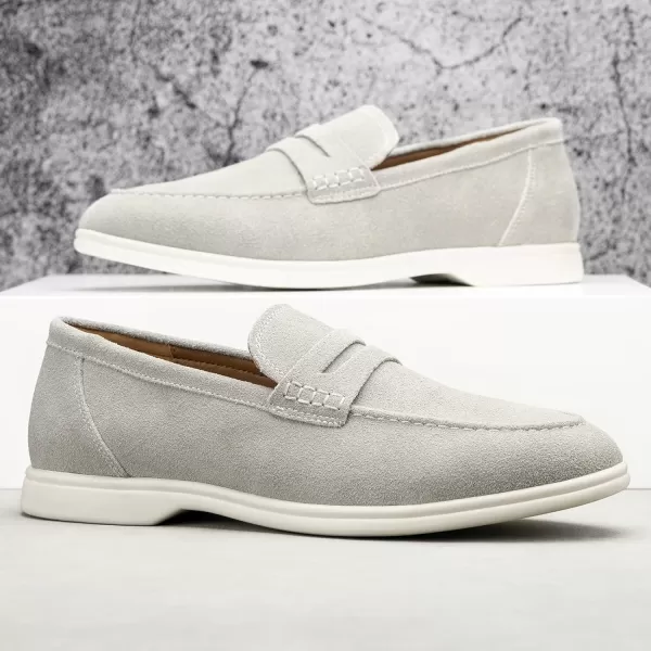 Meijiana Mens Genuine Leather Loafers SlipOn Moccasins Suede Dress Shoes Lightweight and Breathable with Rubber Sole Stylish Mens LoafersWhite