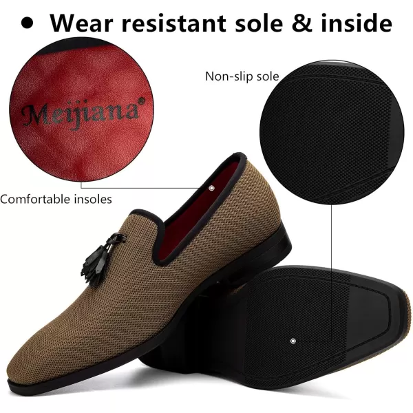 Meijiana Mens Loafers Lightweight SlipOn Moccasins Stylish Dress Shoes Breathable Tassels LoafersBrown24