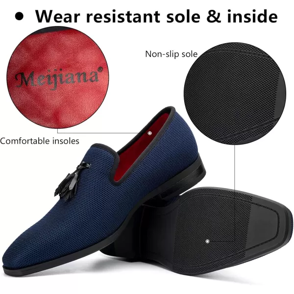 Meijiana Mens Loafers Lightweight SlipOn Moccasins Stylish Dress Shoes Breathable Tassels LoafersDark Blue22