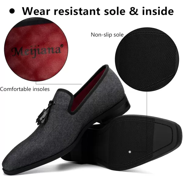 Meijiana Mens Loafers Lightweight SlipOn Moccasins Stylish Dress Shoes Breathable Tassels LoafersDenim Black27