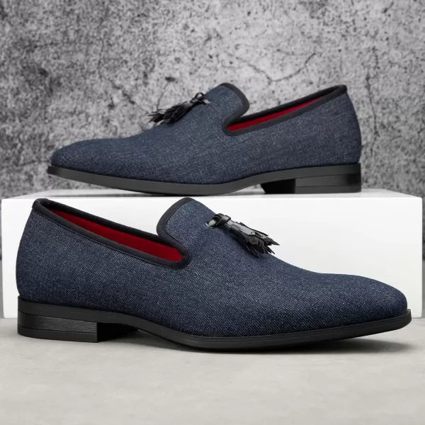 Meijiana Mens Loafers Lightweight SlipOn Moccasins Stylish Dress Shoes Breathable Tassels LoafersDenim Blue28