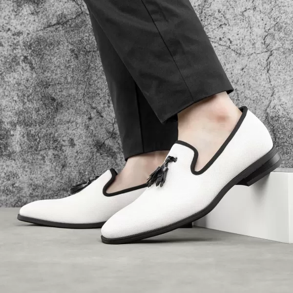 Meijiana Mens Loafers Lightweight SlipOn Moccasins Stylish Dress Shoes Breathable Tassels LoafersWhite21