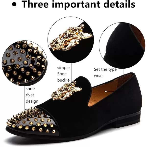 Meijiana Mens Velvet Loafers Dress Shoes with Metal Embellishments Party Luxury Loafer ShoesBlack01