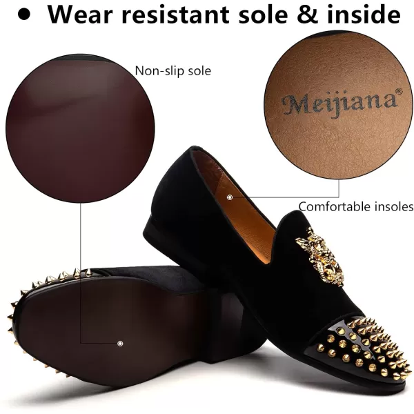 Meijiana Mens Velvet Loafers Dress Shoes with Metal Embellishments Party Luxury Loafer ShoesBlack01