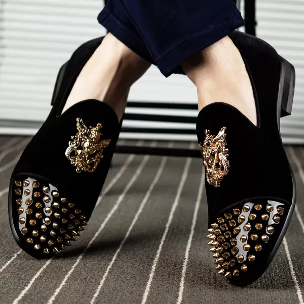 Meijiana Mens Velvet Loafers Dress Shoes with Metal Embellishments Party Luxury Loafer ShoesBlack01