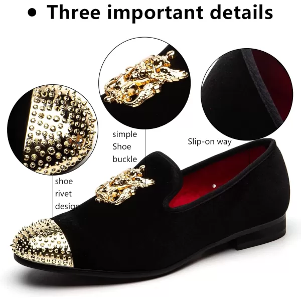 Meijiana Mens Velvet Loafers Dress Shoes with Metal Embellishments Party Luxury Loafer ShoesBlack04