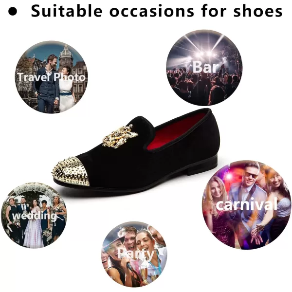 Meijiana Mens Velvet Loafers Dress Shoes with Metal Embellishments Party Luxury Loafer ShoesBlack04