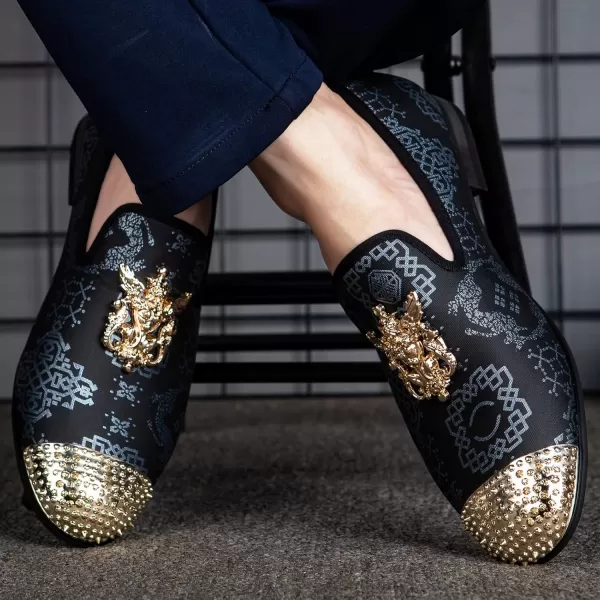 Meijiana Mens Velvet Loafers Dress Shoes with Metal Embellishments Party Luxury Loafer ShoesBlue09