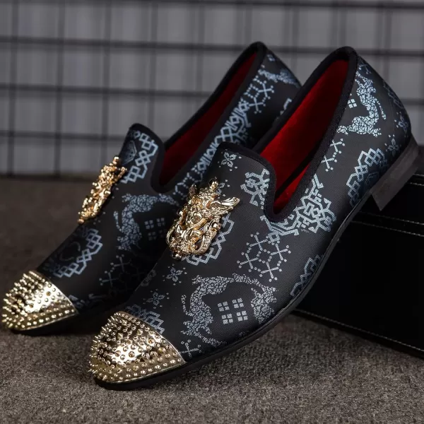 Meijiana Mens Velvet Loafers Dress Shoes with Metal Embellishments Party Luxury Loafer ShoesBlue09