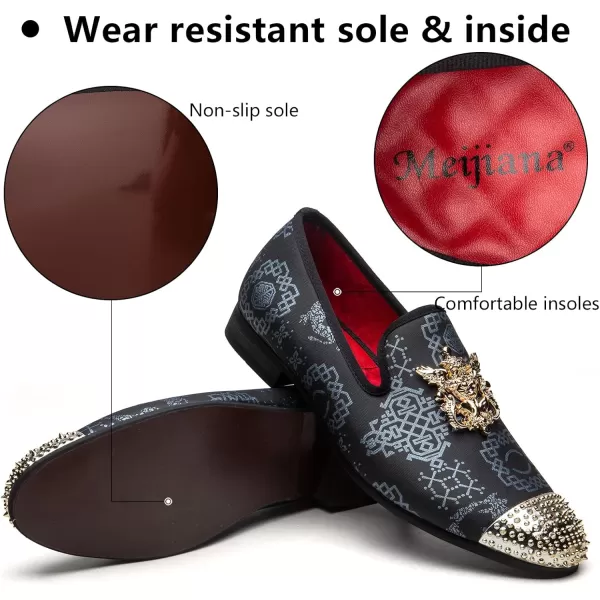 Meijiana Mens Velvet Loafers Dress Shoes with Metal Embellishments Party Luxury Loafer ShoesBlue09