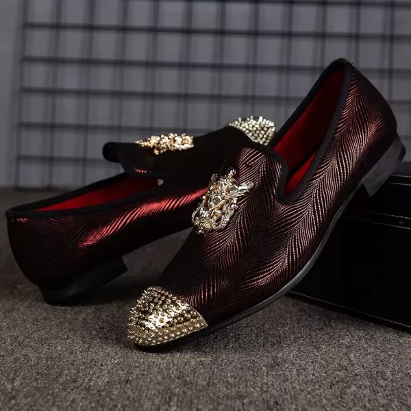 Meijiana Mens Velvet Loafers Dress Shoes with Metal Embellishments Party Luxury Loafer ShoesBrown07