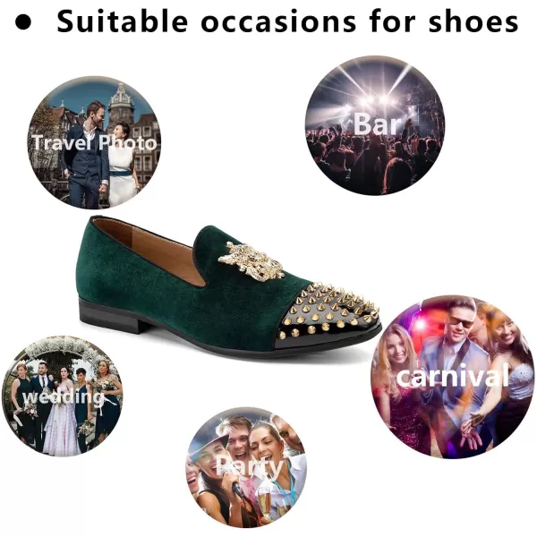 Meijiana Mens Velvet Loafers Dress Shoes with Metal Embellishments Party Luxury Loafer ShoesGreen10