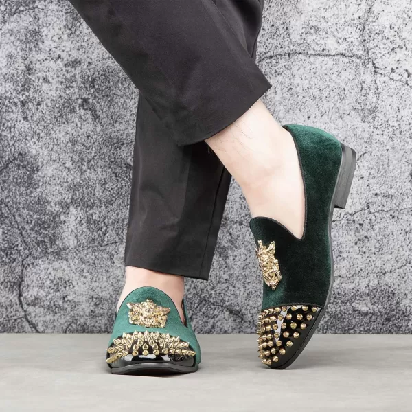 Meijiana Mens Velvet Loafers Dress Shoes with Metal Embellishments Party Luxury Loafer ShoesGreen10