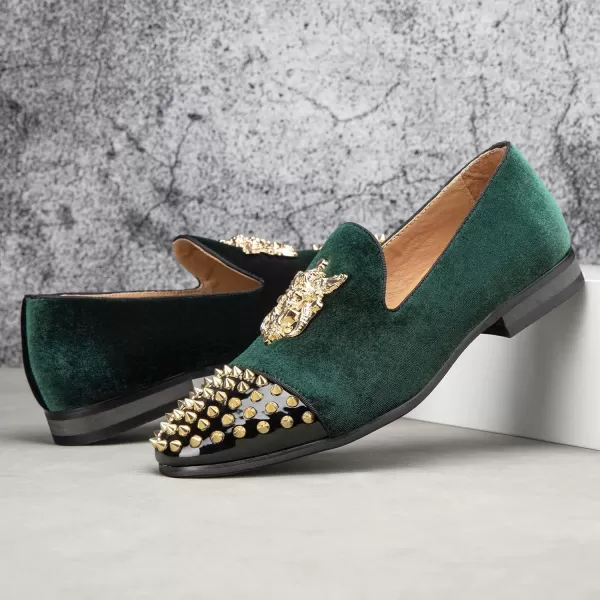Meijiana Mens Velvet Loafers Dress Shoes with Metal Embellishments Party Luxury Loafer ShoesGreen10