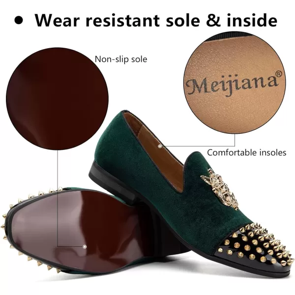 Meijiana Mens Velvet Loafers Dress Shoes with Metal Embellishments Party Luxury Loafer ShoesGreen10
