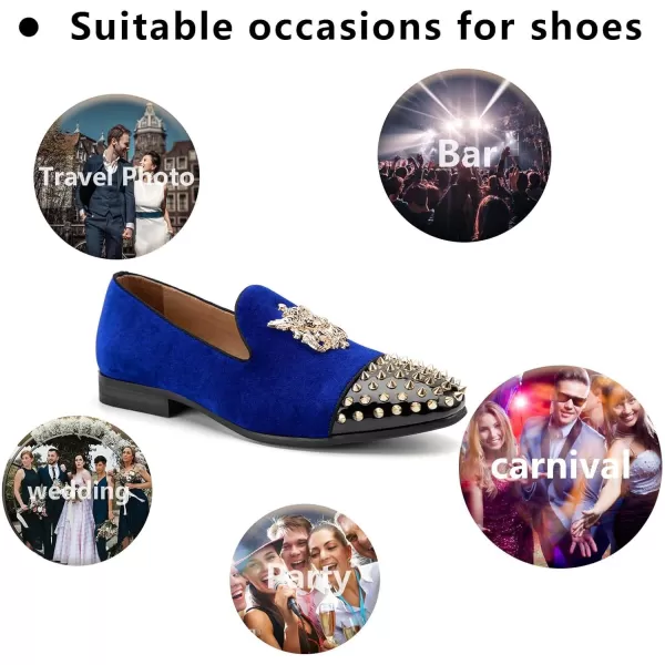 Meijiana Mens Velvet Loafers Dress Shoes with Metal Embellishments Party Luxury Loafer ShoesNavy13