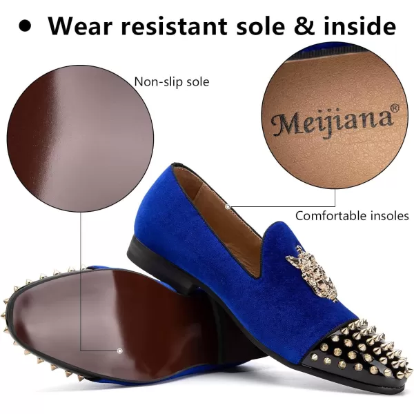 Meijiana Mens Velvet Loafers Dress Shoes with Metal Embellishments Party Luxury Loafer ShoesNavy13
