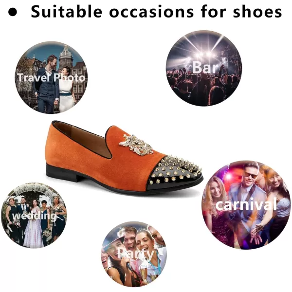 Meijiana Mens Velvet Loafers Dress Shoes with Metal Embellishments Party Luxury Loafer ShoesOrange12