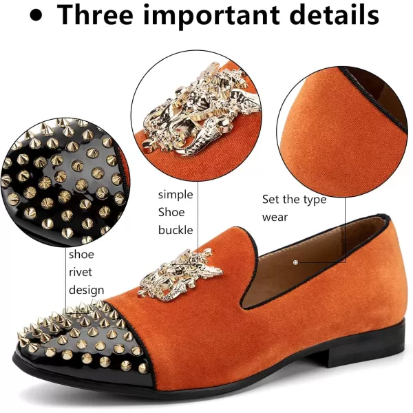 Meijiana Mens Velvet Loafers Dress Shoes with Metal Embellishments Party Luxury Loafer ShoesOrange12