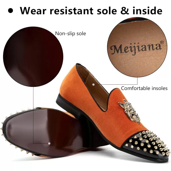 Meijiana Mens Velvet Loafers Dress Shoes with Metal Embellishments Party Luxury Loafer ShoesOrange12