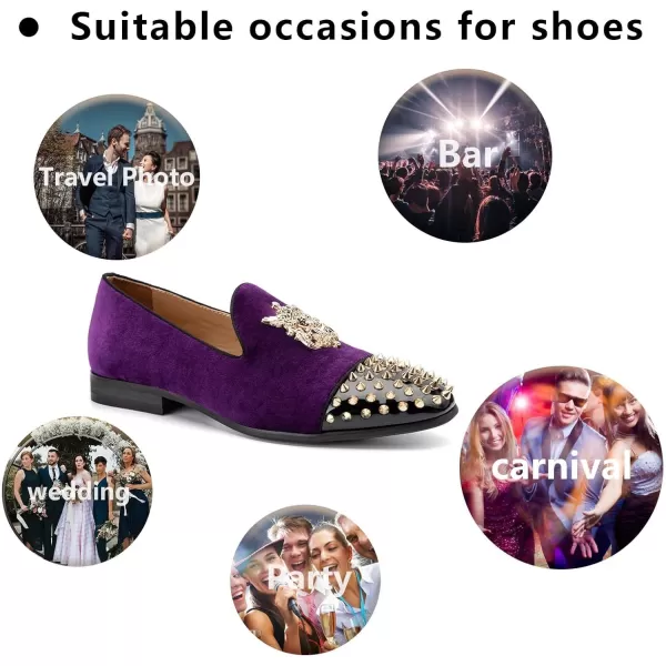 Meijiana Mens Velvet Loafers Dress Shoes with Metal Embellishments Party Luxury Loafer ShoesPurple11