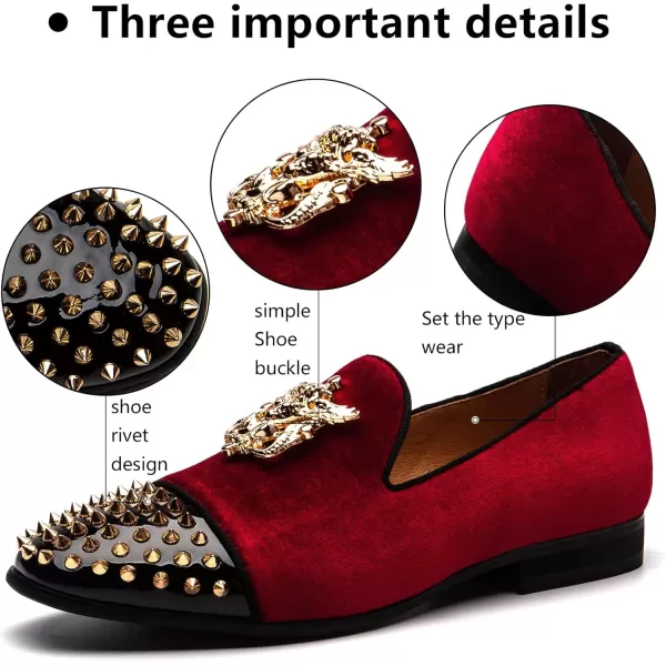 Meijiana Mens Velvet Loafers Dress Shoes with Metal Embellishments Party Luxury Loafer ShoesRed02