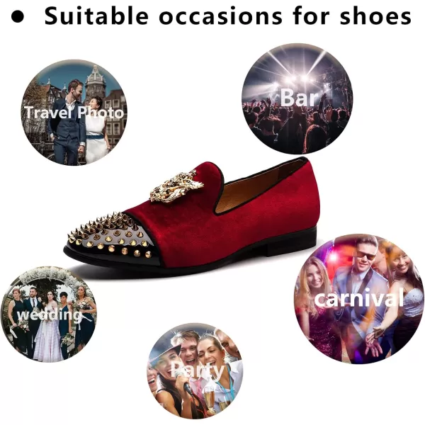 Meijiana Mens Velvet Loafers Dress Shoes with Metal Embellishments Party Luxury Loafer ShoesRed02