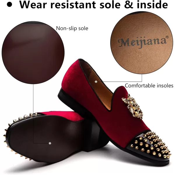 Meijiana Mens Velvet Loafers Dress Shoes with Metal Embellishments Party Luxury Loafer ShoesRed02