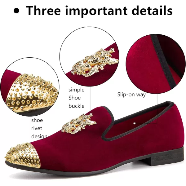 Meijiana Mens Velvet Loafers Dress Shoes with Metal Embellishments Party Luxury Loafer ShoesRed05