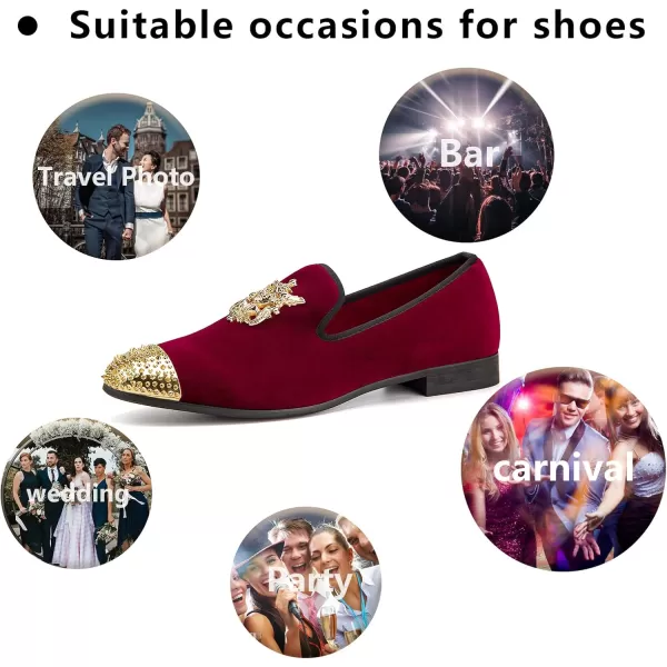 Meijiana Mens Velvet Loafers Dress Shoes with Metal Embellishments Party Luxury Loafer ShoesRed05