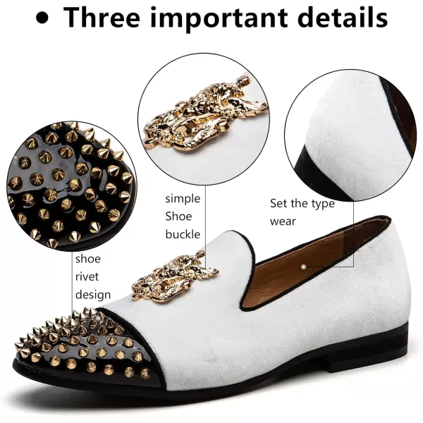 Meijiana Mens Velvet Loafers Dress Shoes with Metal Embellishments Party Luxury Loafer ShoesWhite03