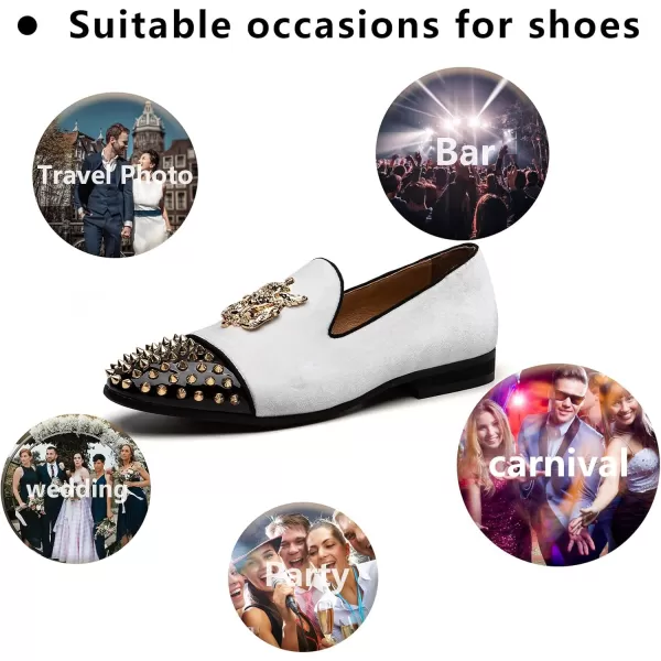 Meijiana Mens Velvet Loafers Dress Shoes with Metal Embellishments Party Luxury Loafer ShoesWhite03