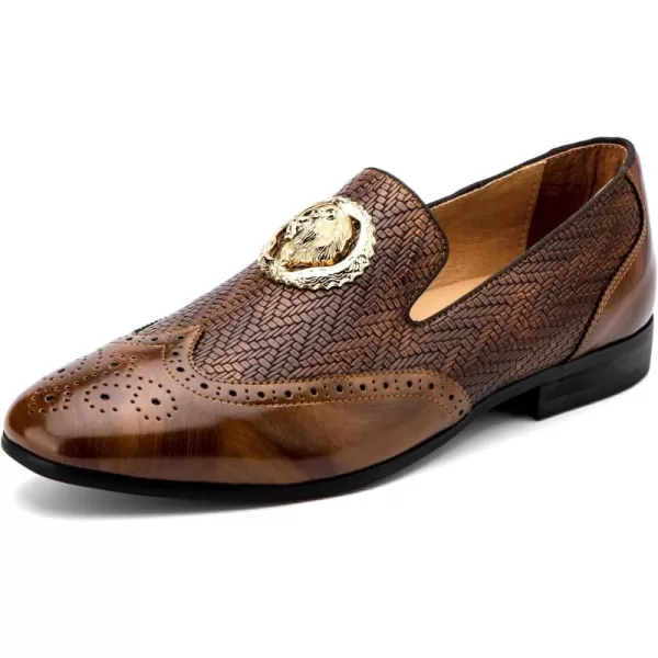 Meijiana Mens Fashion Classic Faux Leather Loafers and Weeding Dress Shoes for MenBrown03