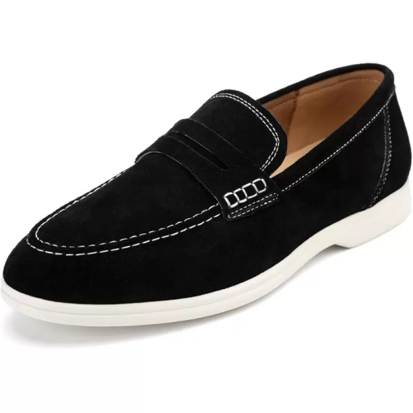 Meijiana Mens Genuine Leather Loafers SlipOn Moccasins Suede Dress Shoes Lightweight and Breathable with Rubber Sole Stylish Mens LoafersBlack