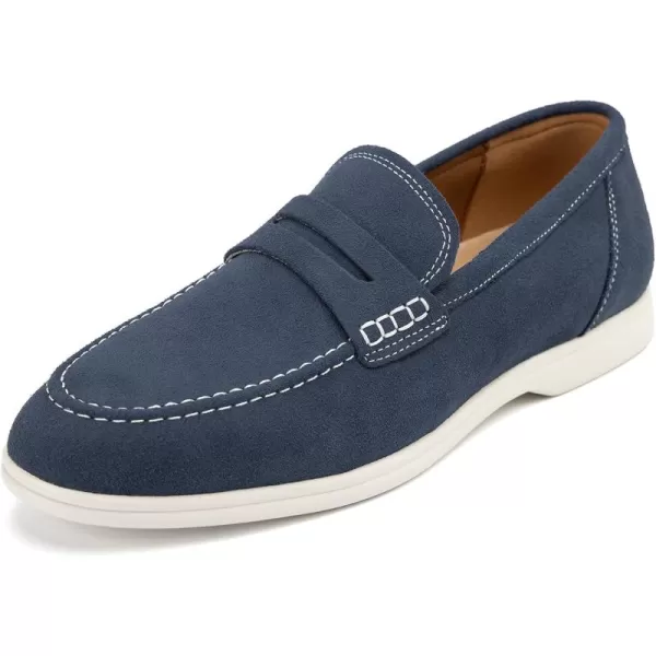 Meijiana Mens Genuine Leather Loafers SlipOn Moccasins Suede Dress Shoes Lightweight and Breathable with Rubber Sole Stylish Mens LoafersBlue