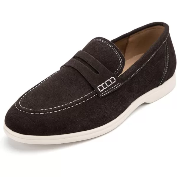 Meijiana Mens Genuine Leather Loafers SlipOn Moccasins Suede Dress Shoes Lightweight and Breathable with Rubber Sole Stylish Mens LoafersBrown