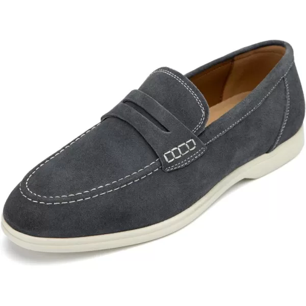 Meijiana Mens Genuine Leather Loafers SlipOn Moccasins Suede Dress Shoes Lightweight and Breathable with Rubber Sole Stylish Mens LoafersGrey