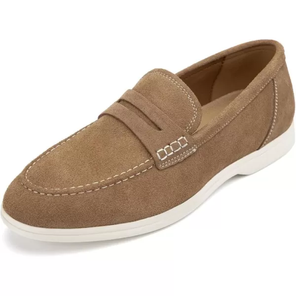 Meijiana Mens Genuine Leather Loafers SlipOn Moccasins Suede Dress Shoes Lightweight and Breathable with Rubber Sole Stylish Mens LoafersTan